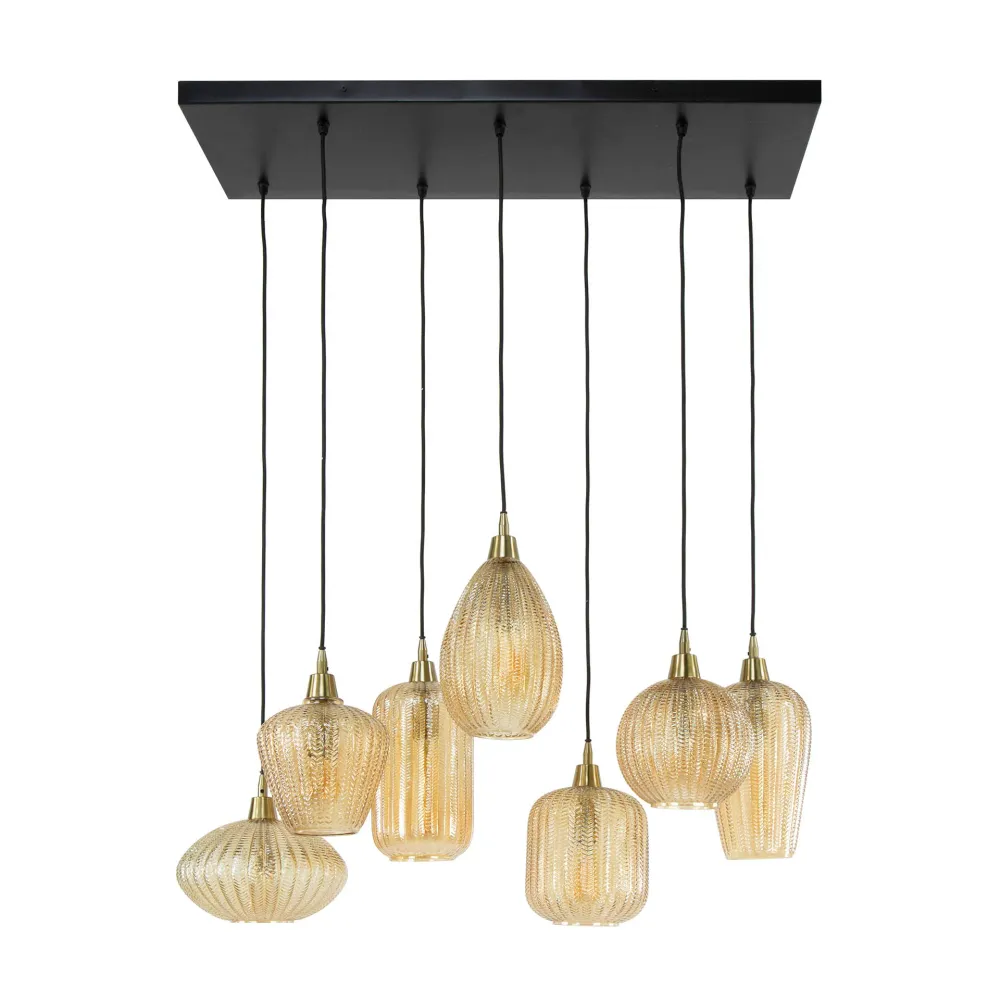 Hanglamp Elio - 7-lichts - Amberkleurig - Glas Hanglampen