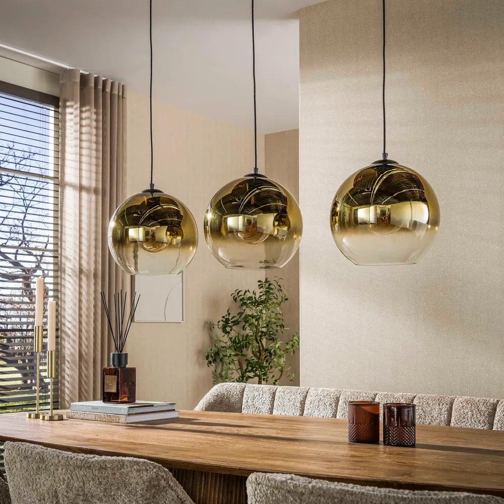 Hanglamp Hudson - 3-lichts - Goud - Glazen Bollen Hanglampen