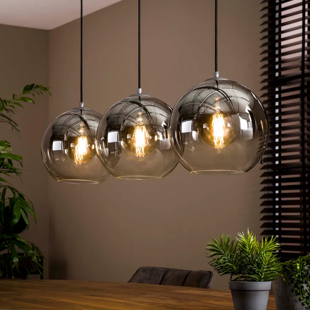 Hanglamp Hudson - 3-lichts - Smoke - Glazen Bollen Hanglampen