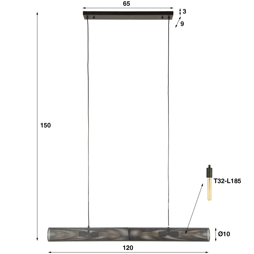 Hanglamp Lattice - 4-lichts - Zwart - Mesh Hanglampen