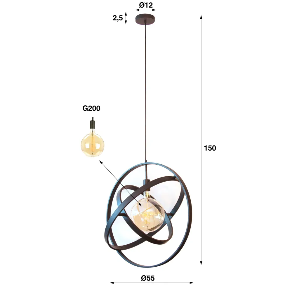 Hanglamp Liora - 1-lichts - Zwart - Metaal Hanglampen