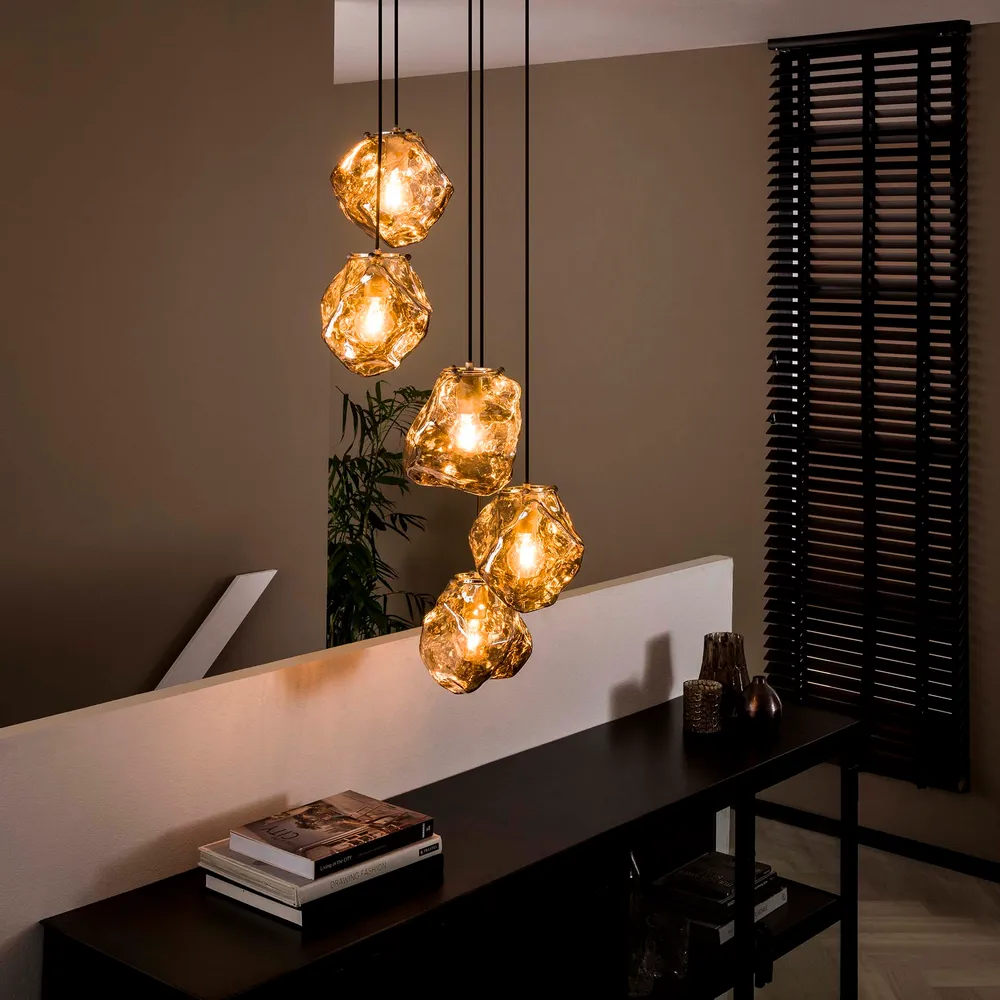 Hanglamp Louis - 5-lichts - Chroom - Glas Hanglampen