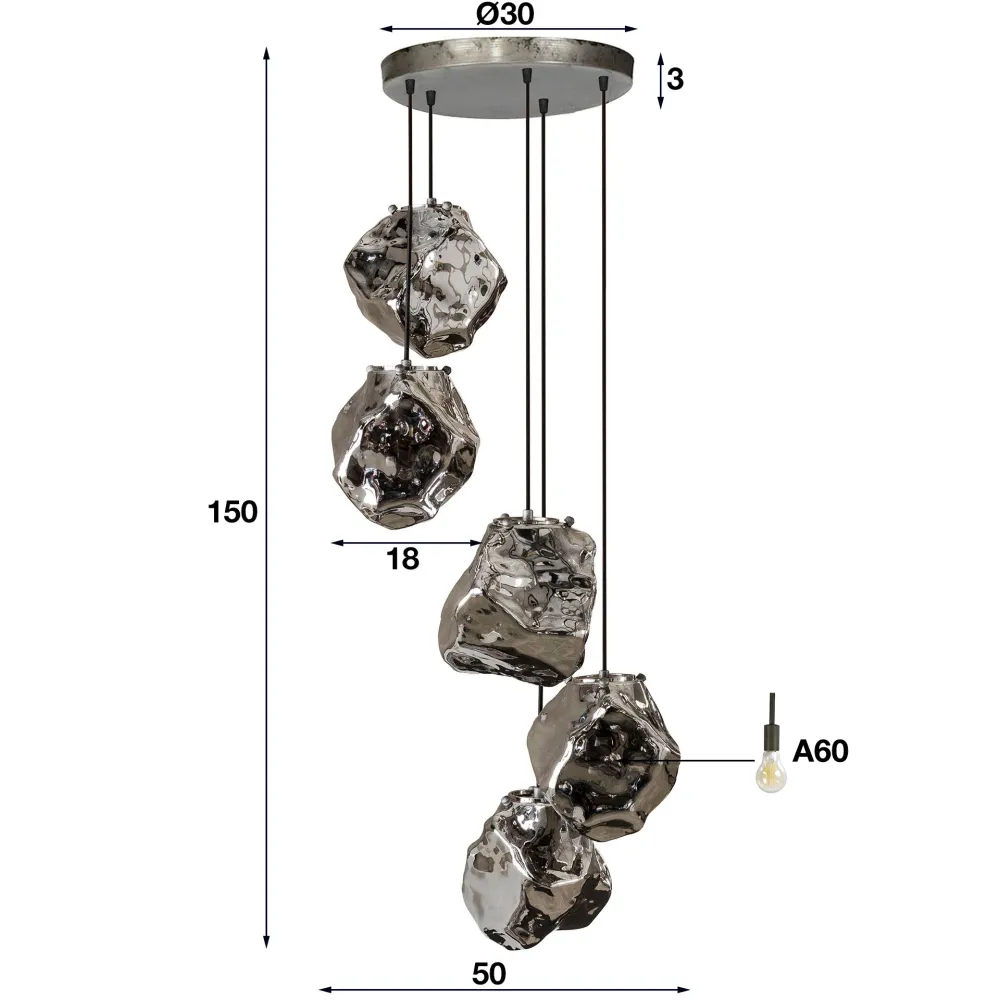 Hanglamp Louis - 5-lichts - Chroom - Glas Hanglampen
