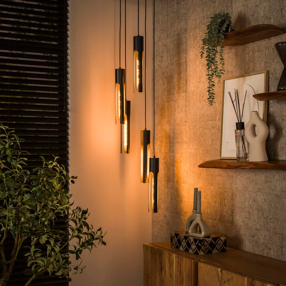 Hanglamp Lumen - 5-lichts - Zwart - Metaal Hanglampen
