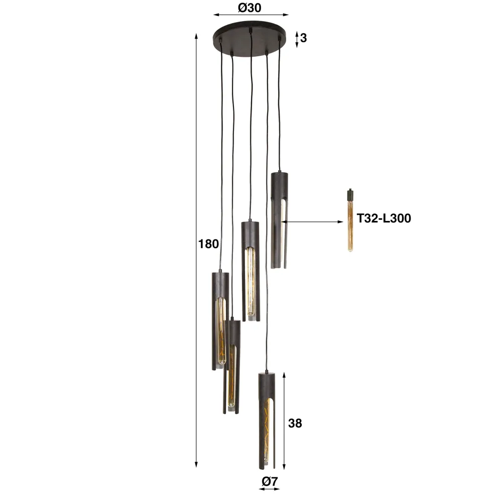 Hanglamp Lumen - 5-lichts - Zwart - Metaal Hanglampen