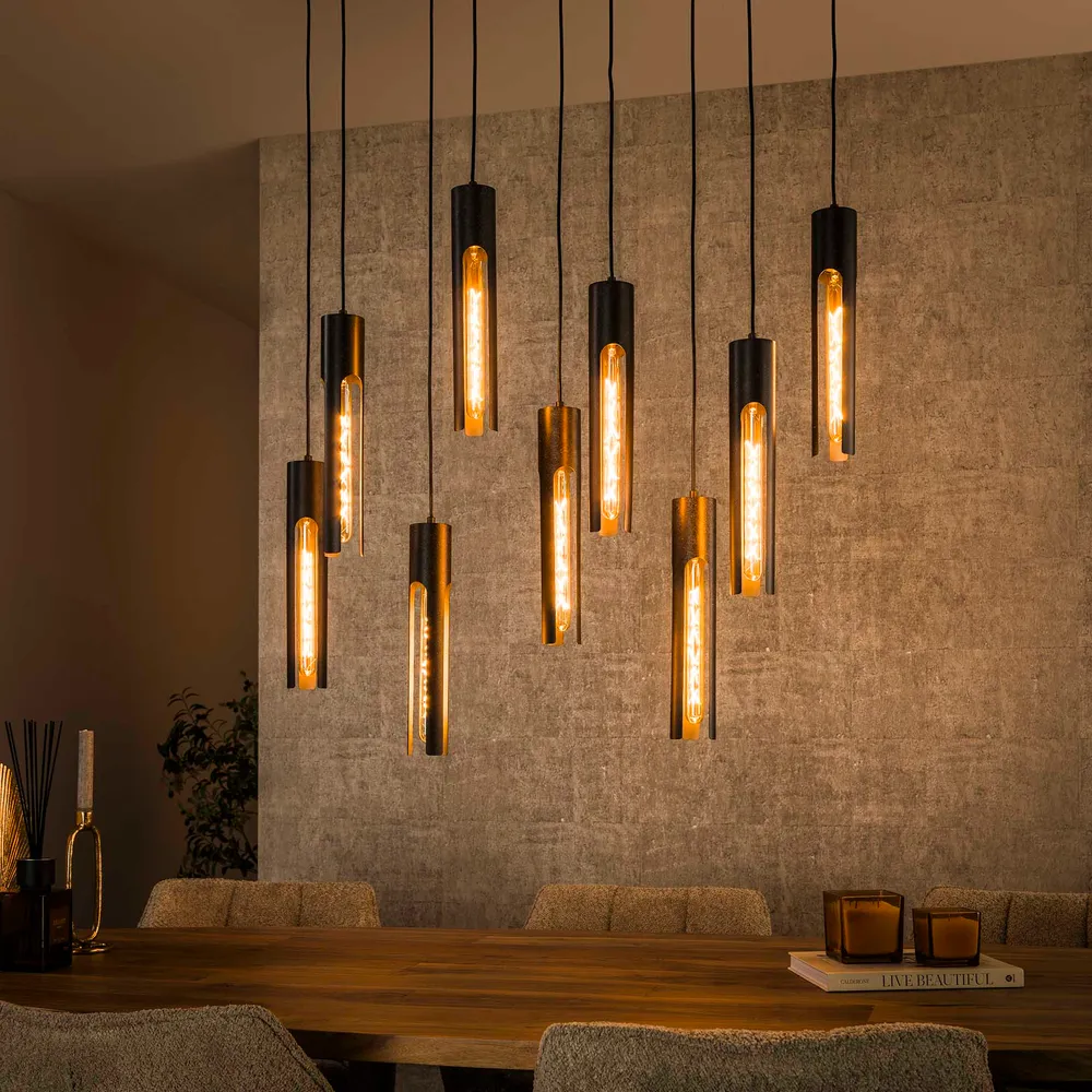 Hanglamp Lumen - 9-lichts - Zwart - Metaal Hanglampen