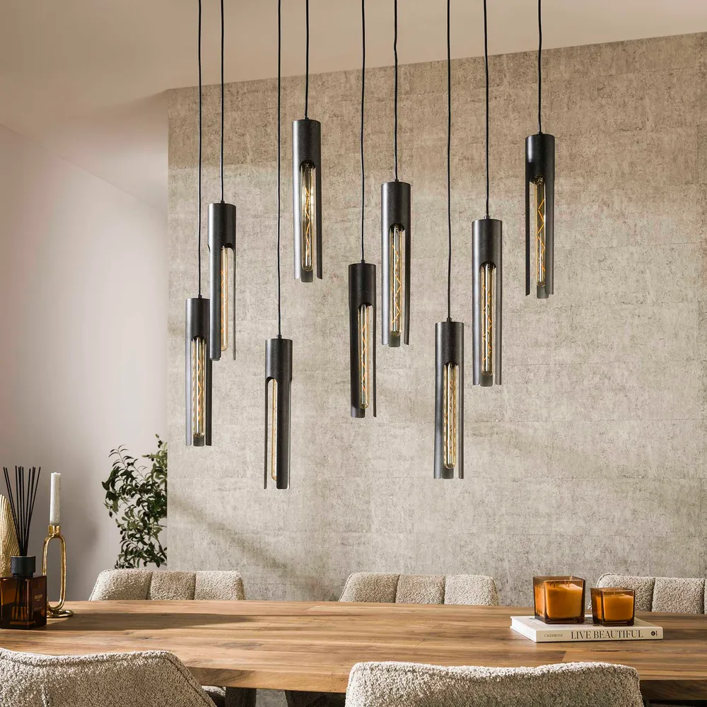 Hanglamp Lumen - 9-lichts - Zwart - Metaal Hanglampen