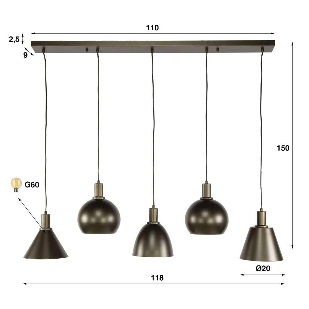 Hanglamp Lumeo - 5-lichts - Brons - Metaal Hanglampen