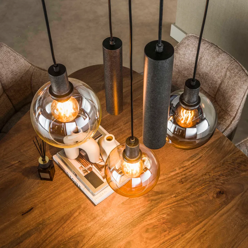 Hanglamp Luneo - 5-lichts - Amber Mix - Glas - Getrapt - Met Spots Hanglampen