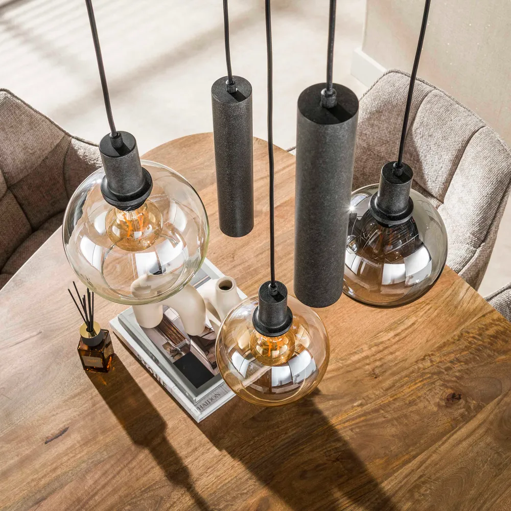 Hanglamp Luneo - 5-lichts - Amber Mix - Glas - Getrapt - Met Spots Hanglampen