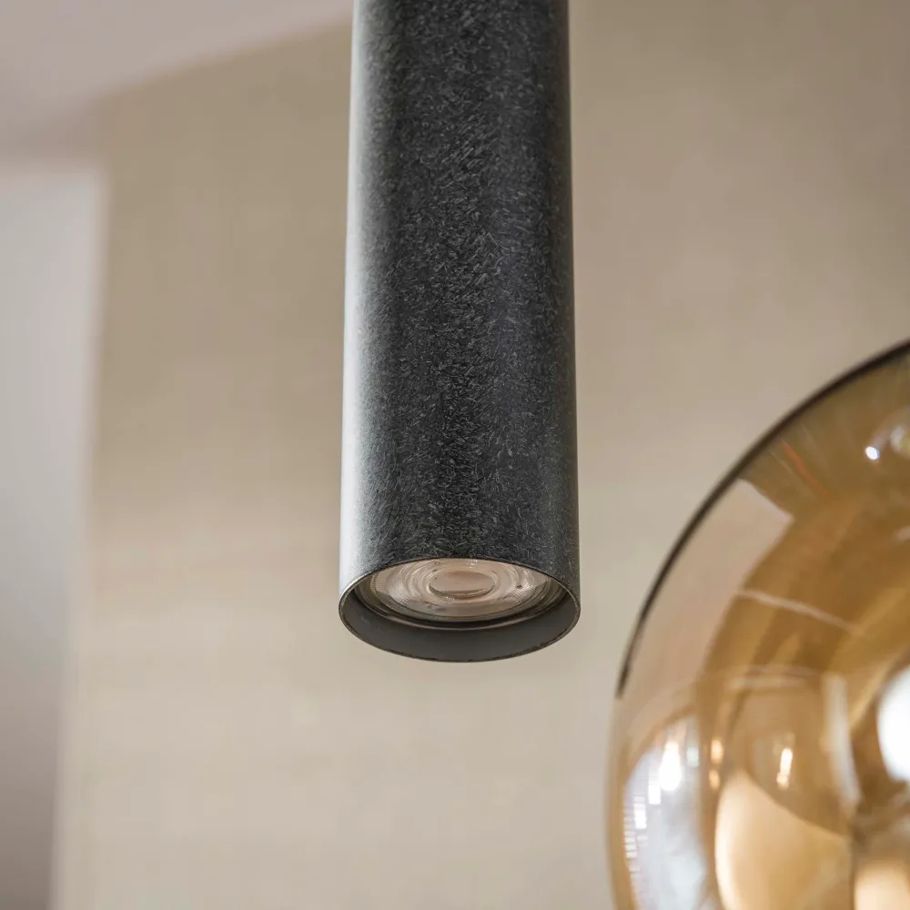 Hanglamp Luneo - 5-lichts - Amber Mix - Glas - Getrapt - Met Spots Hanglampen
