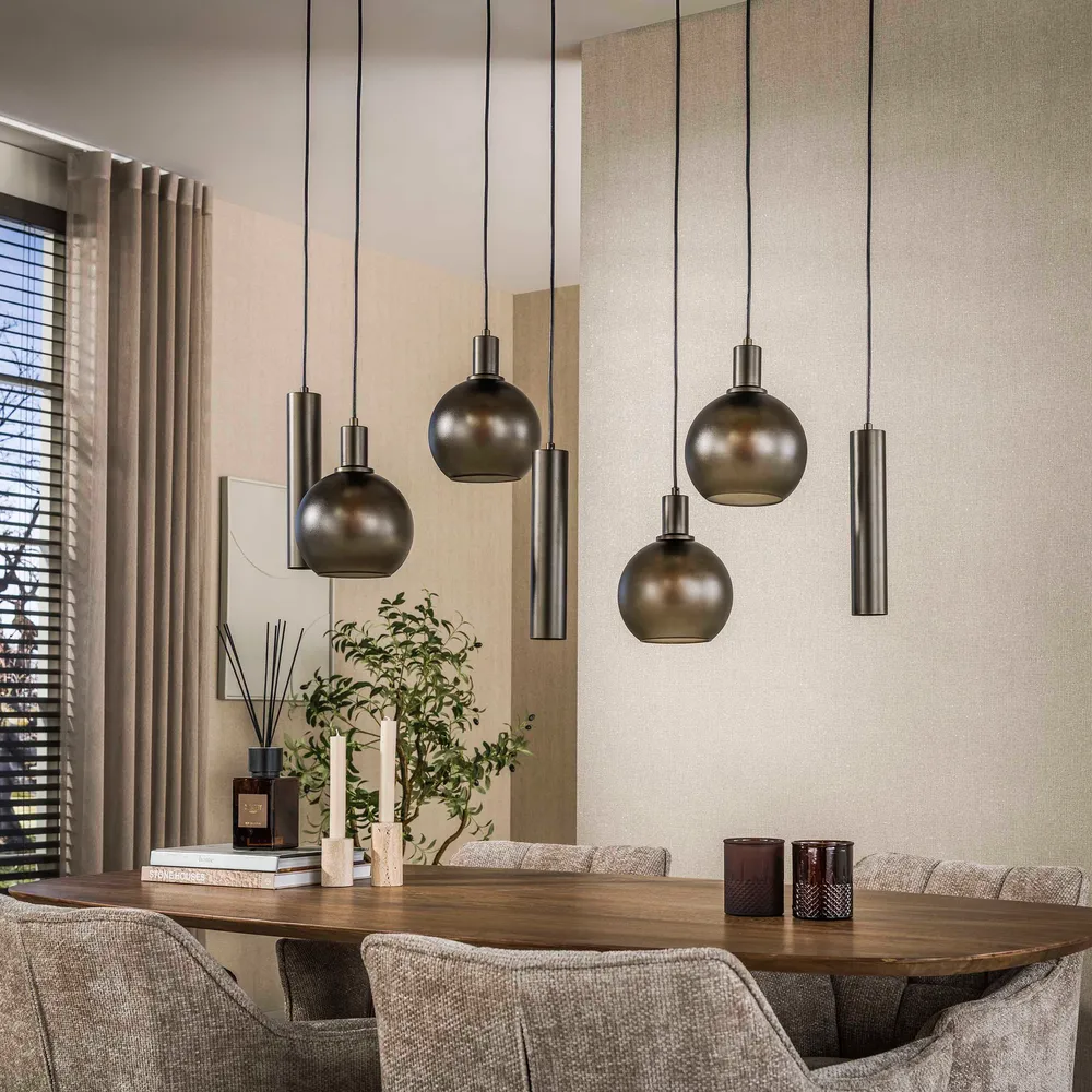 Hanglamp Luneo - 7-lichts - Brons - Matglas - Met Spots Hanglampen