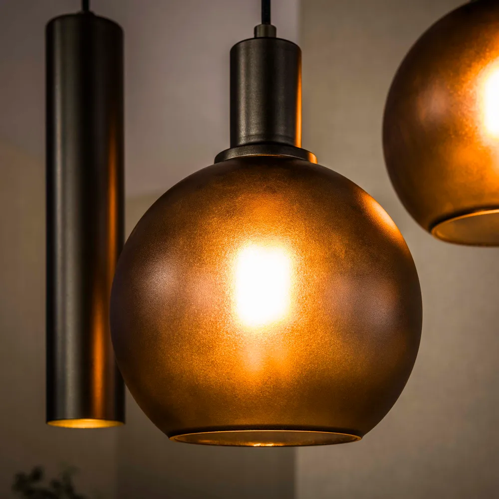 Hanglamp Luneo - 7-lichts - Brons - Matglas - Met Spots Hanglampen