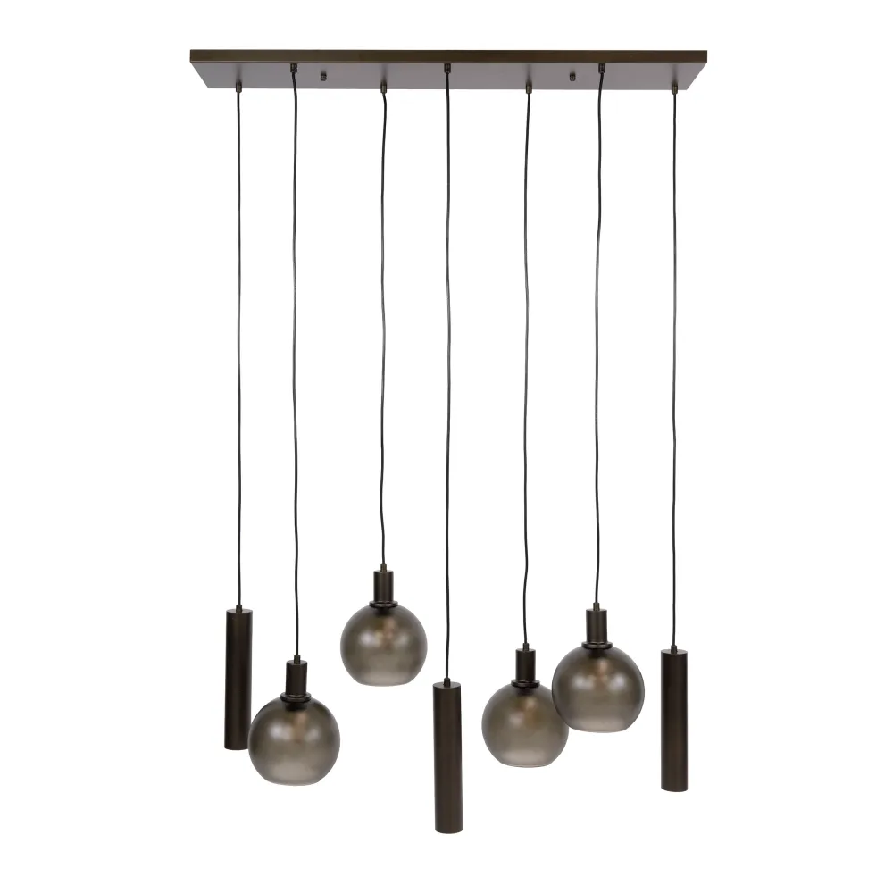 Hanglamp Luneo - 7-lichts - Brons - Matglas - Met Spots Hanglampen