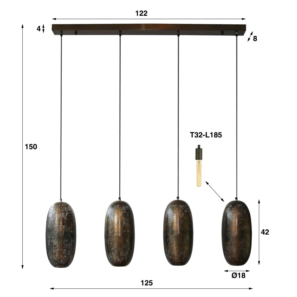 Hanglamp Niko - 4-lichts - Brons - Metaal Hanglampen