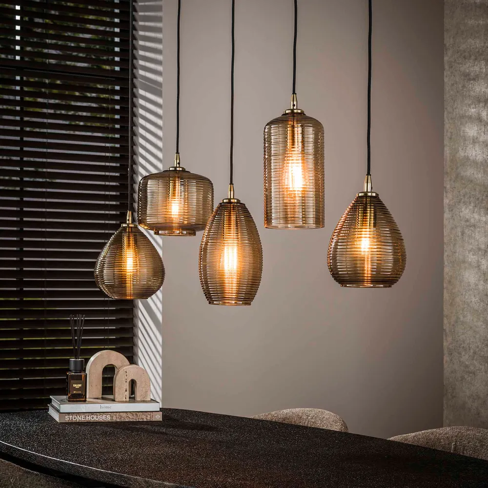 Hanglamp Norelle - 5-lichts - Amberkleurig - Glas Hanglampen