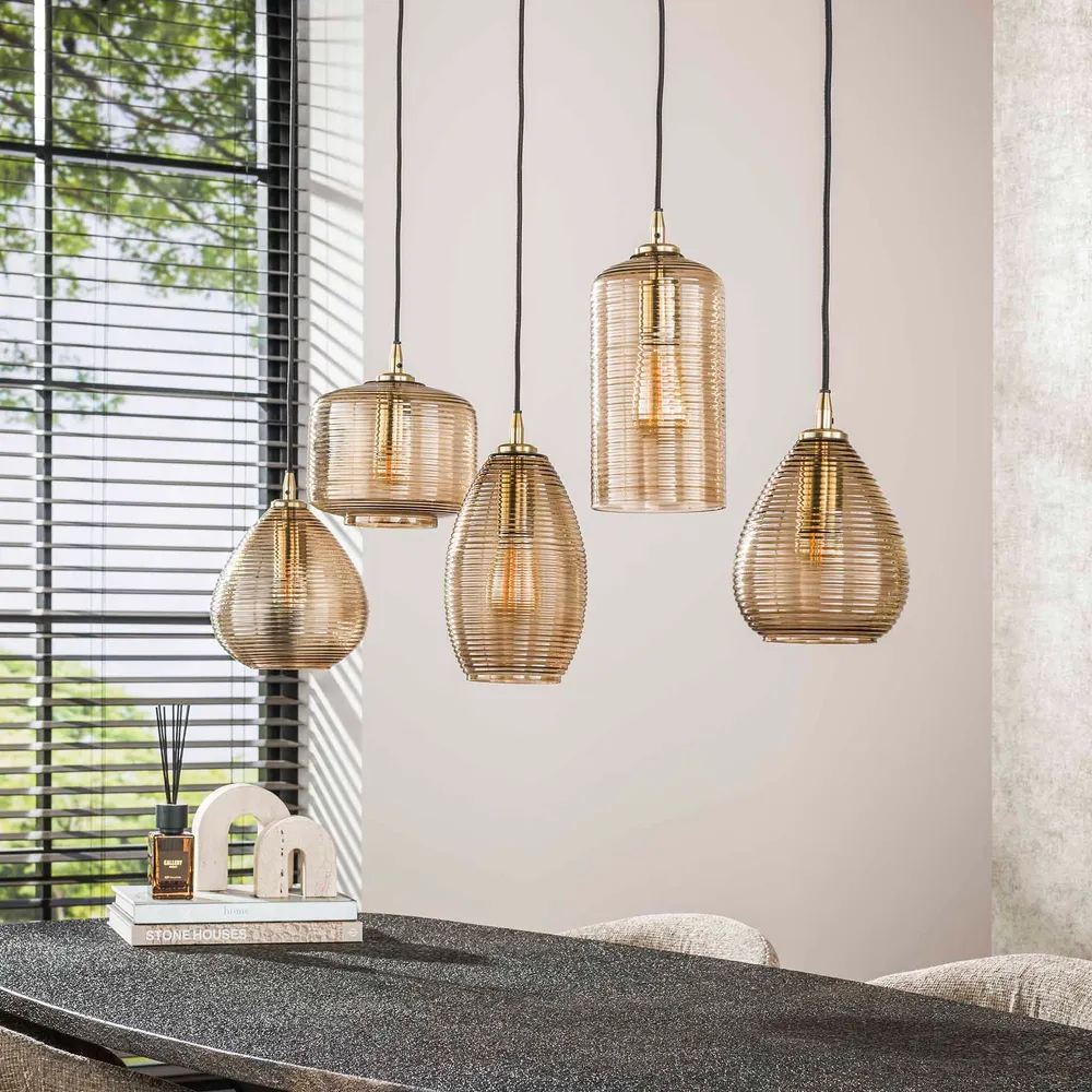 Hanglamp Norelle - 5-lichts - Amberkleurig - Glas Hanglampen