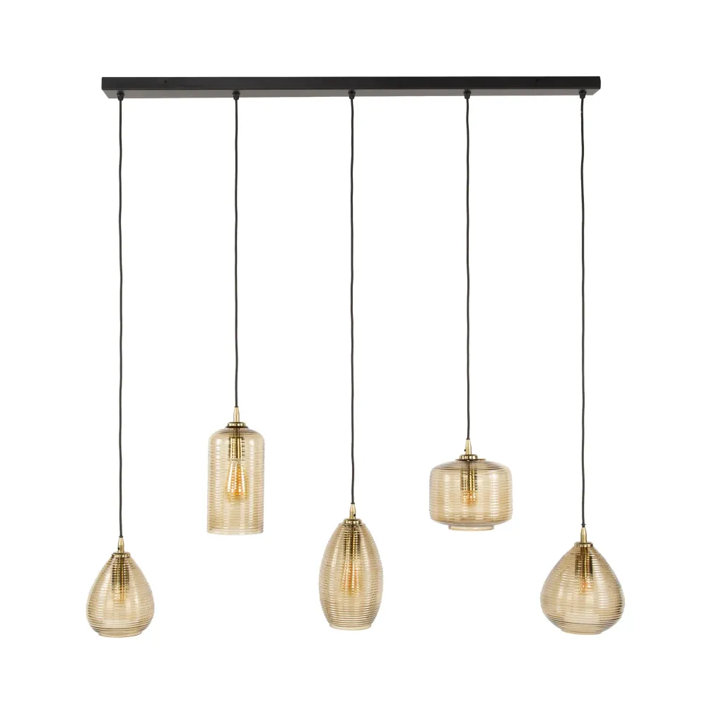 Hanglamp Norelle - 5-lichts - Amberkleurig - Glas Hanglampen