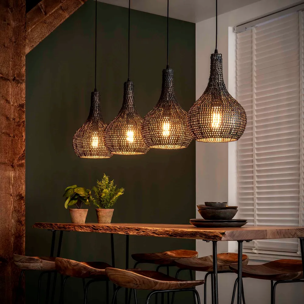 Hanglamp Nova - 4-lichts - Zwart/Bruin - Metaal Hanglampen