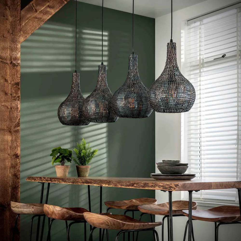 Hanglamp Nova - 4-lichts - Zwart/Bruin - Metaal Hanglampen