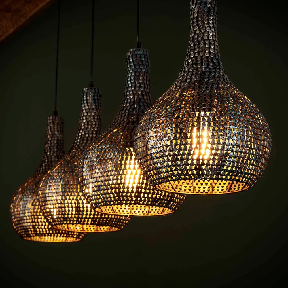 Hanglamp Nova - 4-lichts - Zwart/Bruin - Metaal Hanglampen