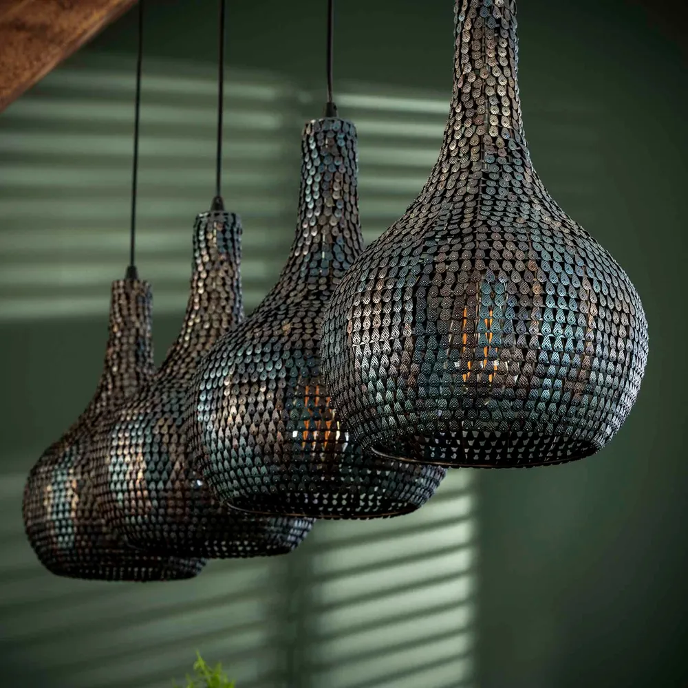 Hanglamp Nova - 4-lichts - Zwart/Bruin - Metaal Hanglampen