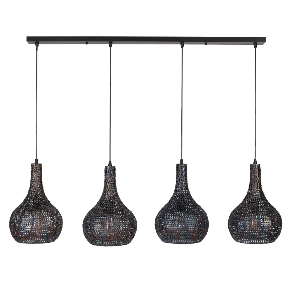 Hanglamp Nova - 4-lichts - Zwart/Bruin - Metaal Hanglampen