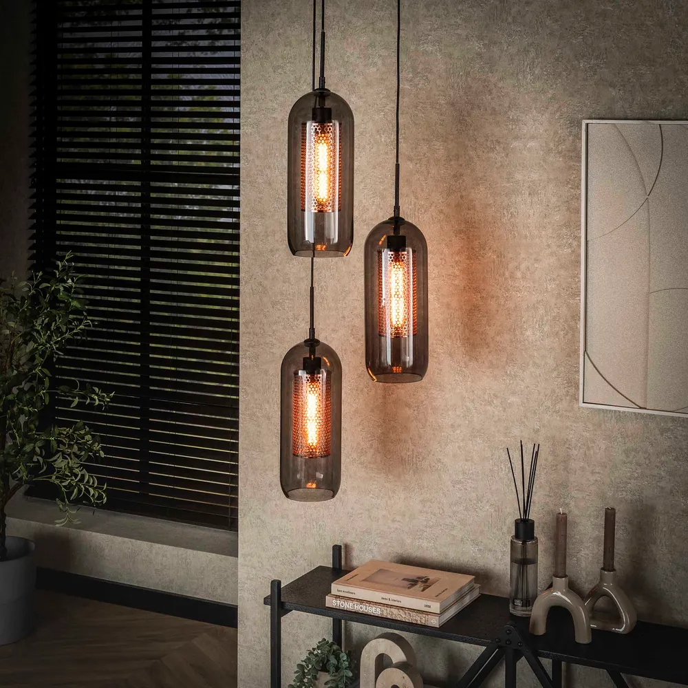 Hanglamp Nyla - 3-lichts - Smoke - Glas Hanglampen