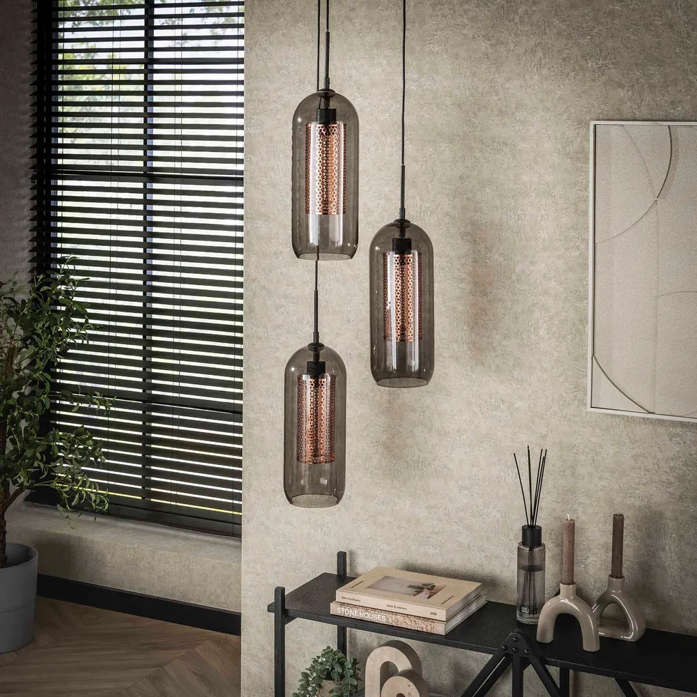 Hanglamp Nyla - 3-lichts - Smoke - Glas Hanglampen