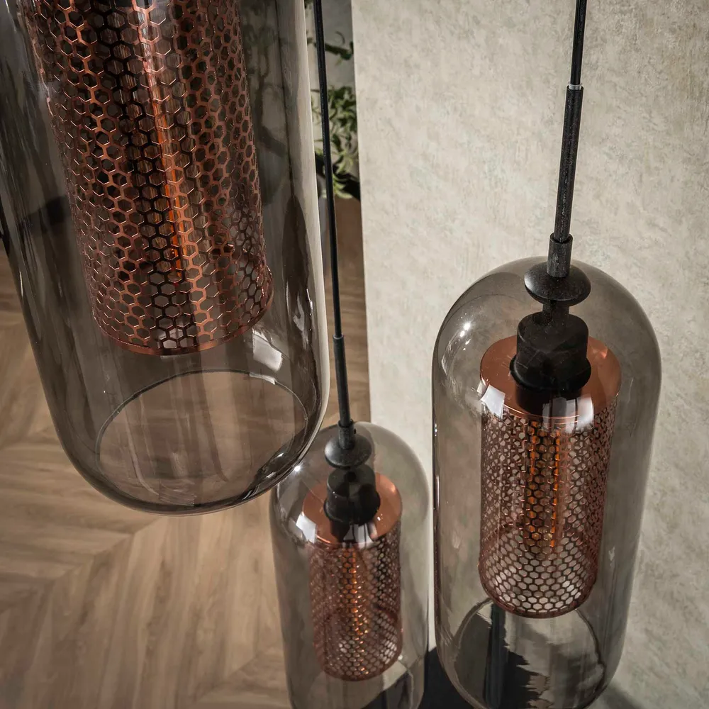 Hanglamp Nyla - 3-lichts - Smoke - Glas Hanglampen