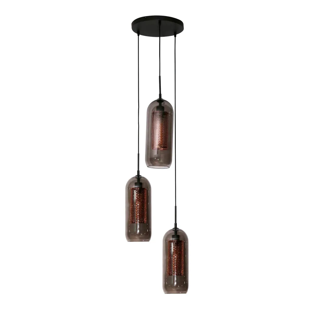 Hanglamp Nyla - 3-lichts - Smoke - Glas Hanglampen