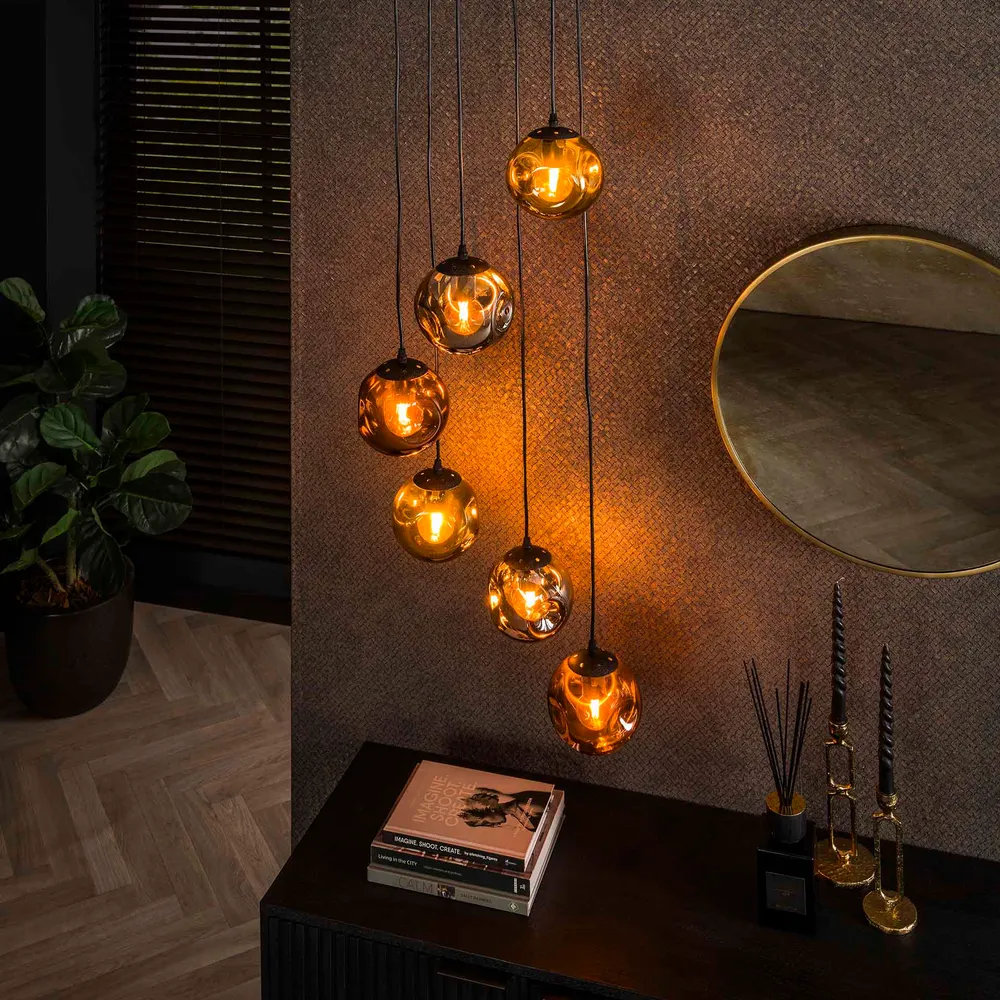 Hanglamp Petra - 6-lichts - Amber Mix - Glas Hanglampen