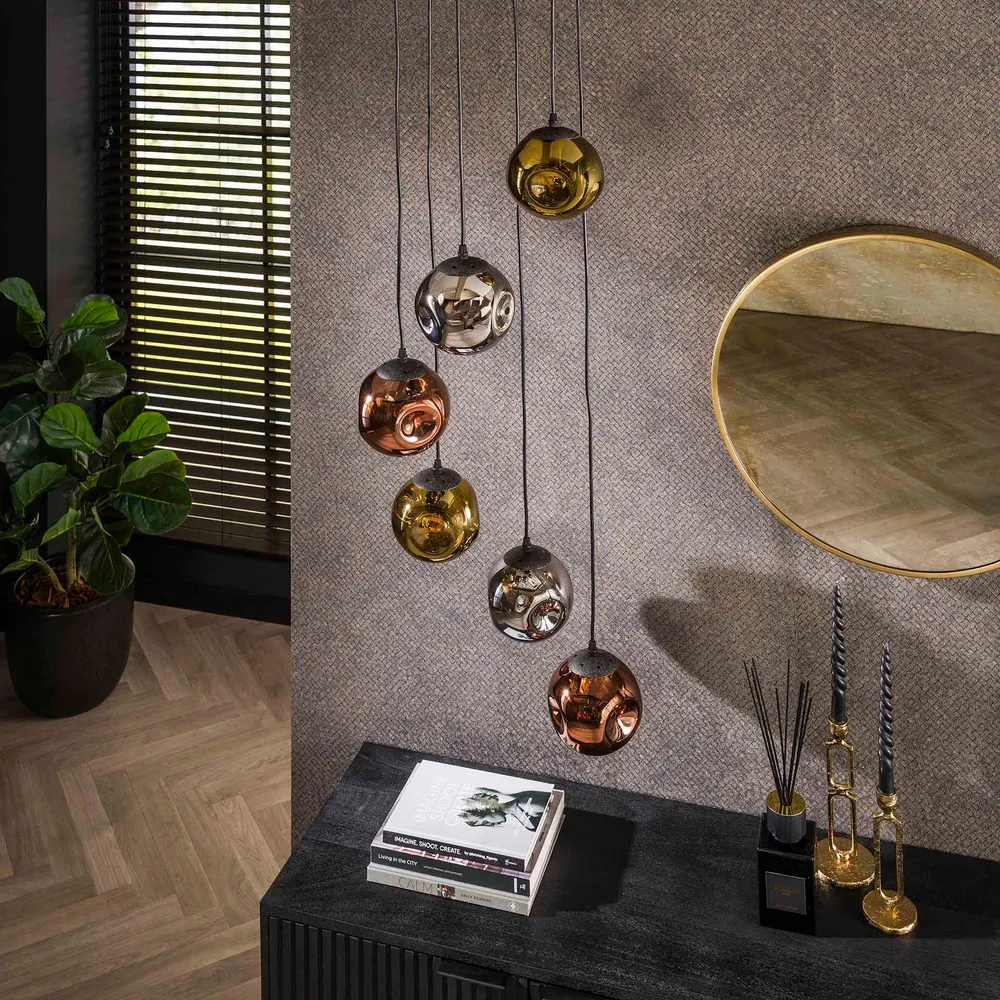Hanglamp Petra - 6-lichts - Amber Mix - Glas Hanglampen