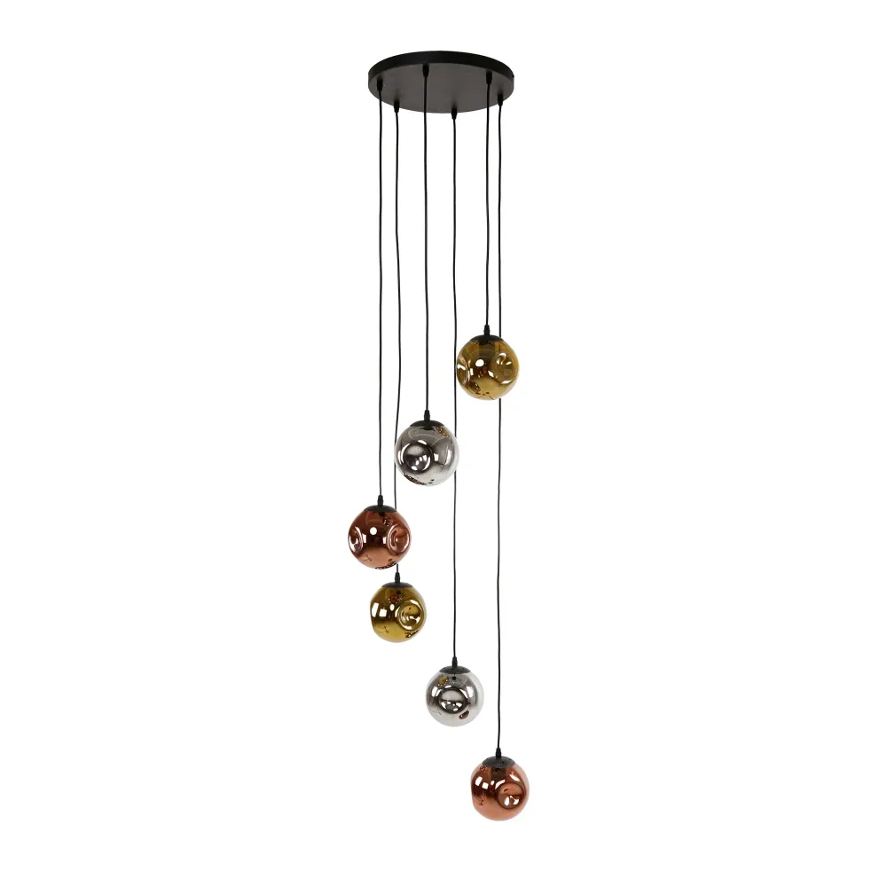 Hanglamp Petra - 6-lichts - Amber Mix - Glas Hanglampen