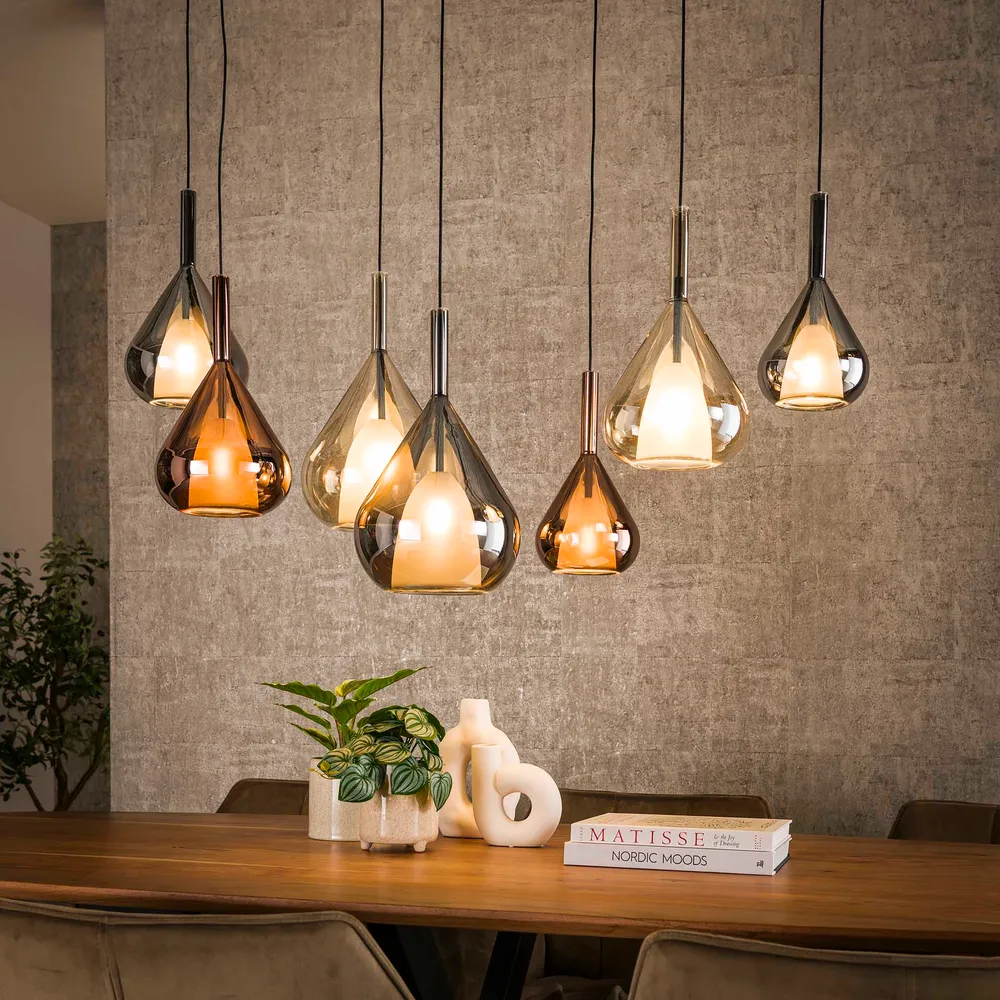 Hanglamp Raindrop - 7-lichts - Amber Mix - Glas Hanglampen
