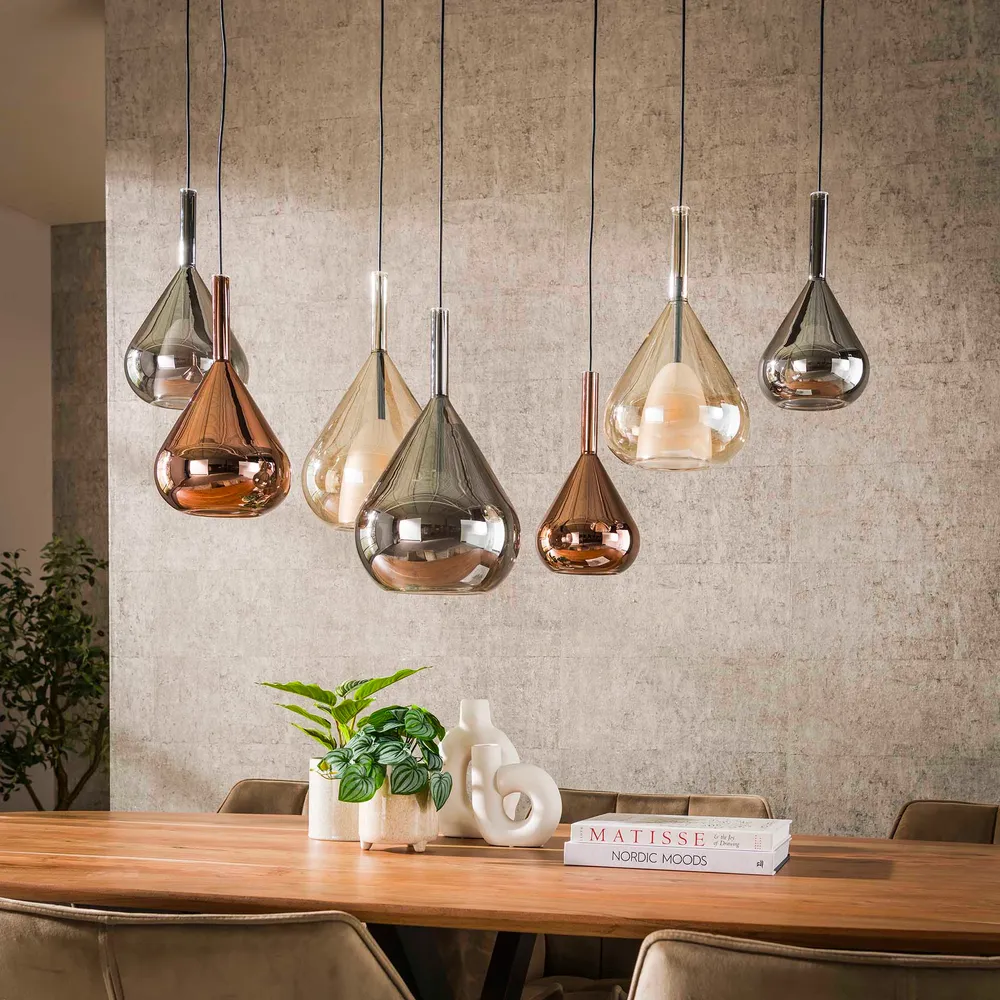 Hanglamp Raindrop - 7-lichts - Amber Mix - Glas Hanglampen