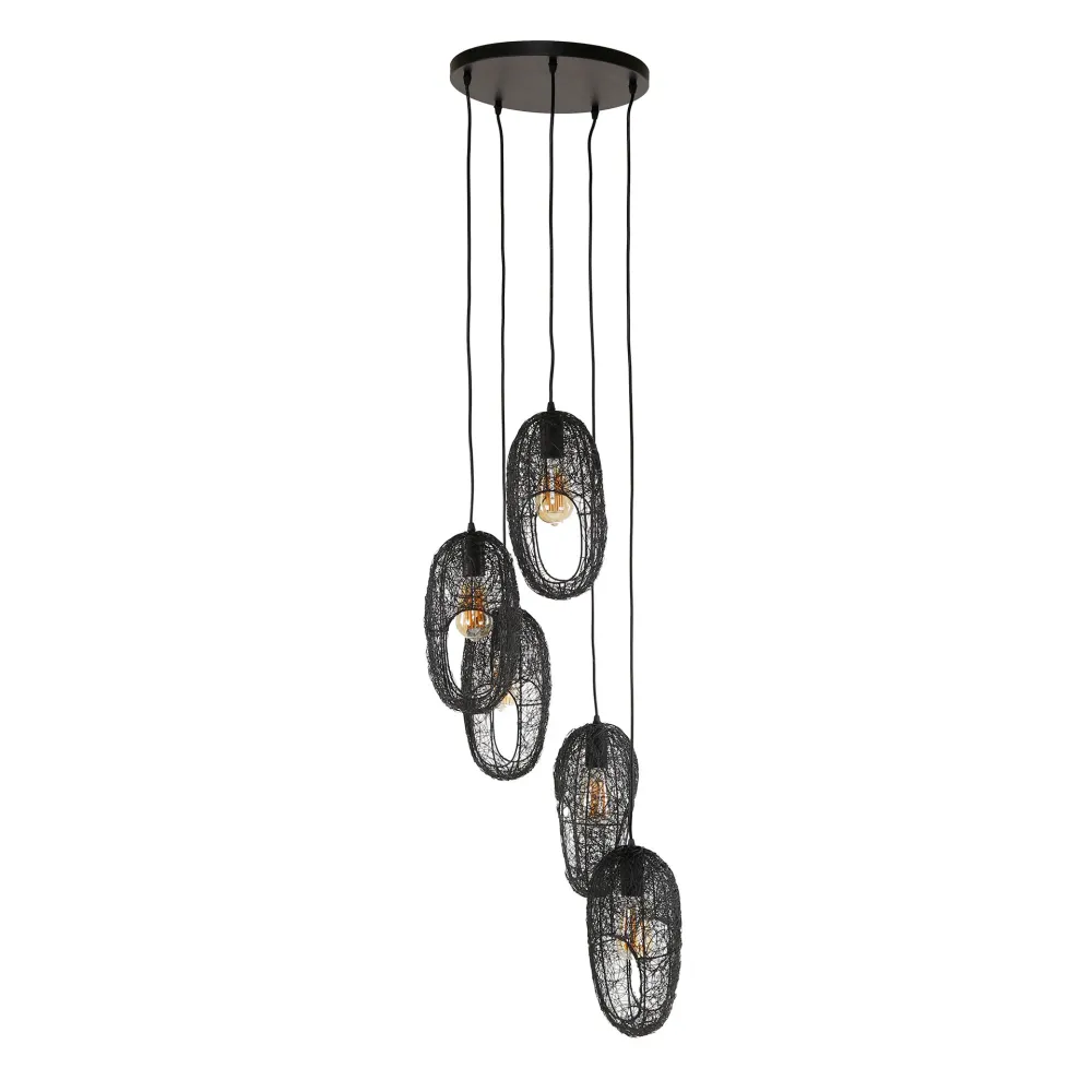 Hanglamp Roslyn - 5-lichts - Zwart - Mesh Hanglampen
