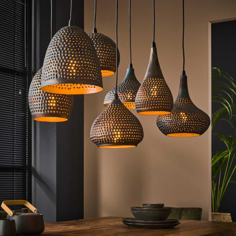 Hanglamp Scout - 7-lichts - Zwart/Bruin - Metaal Hanglampen