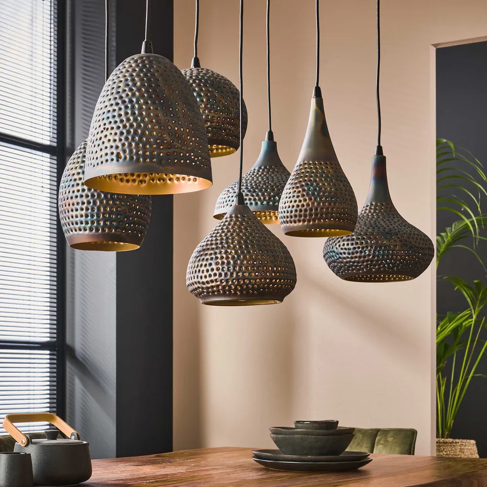 Hanglamp Scout - 7-lichts - Zwart/Bruin - Metaal Hanglampen