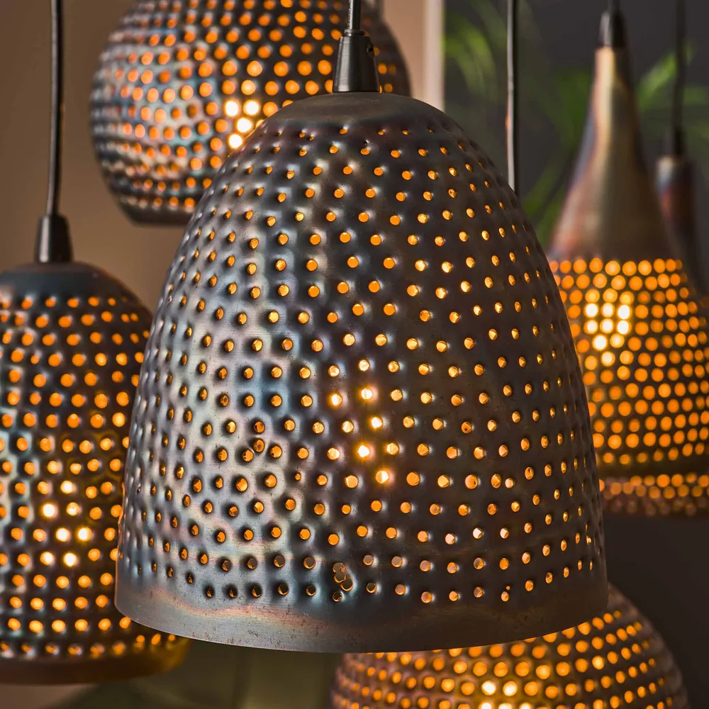 Hanglamp Scout - 7-lichts - Zwart/Bruin - Metaal Hanglampen
