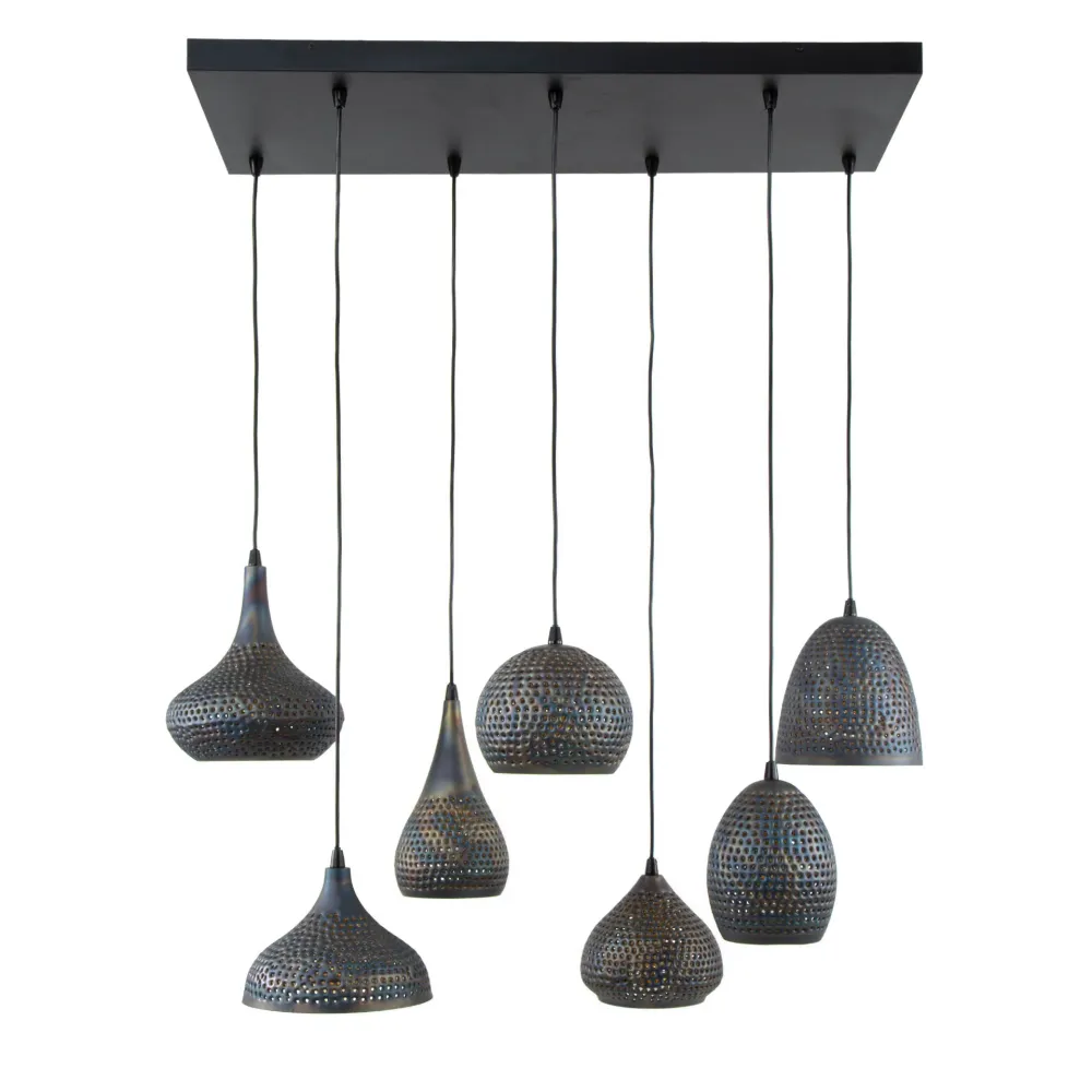 Hanglamp Scout - 7-lichts - Zwart/Bruin - Metaal Hanglampen