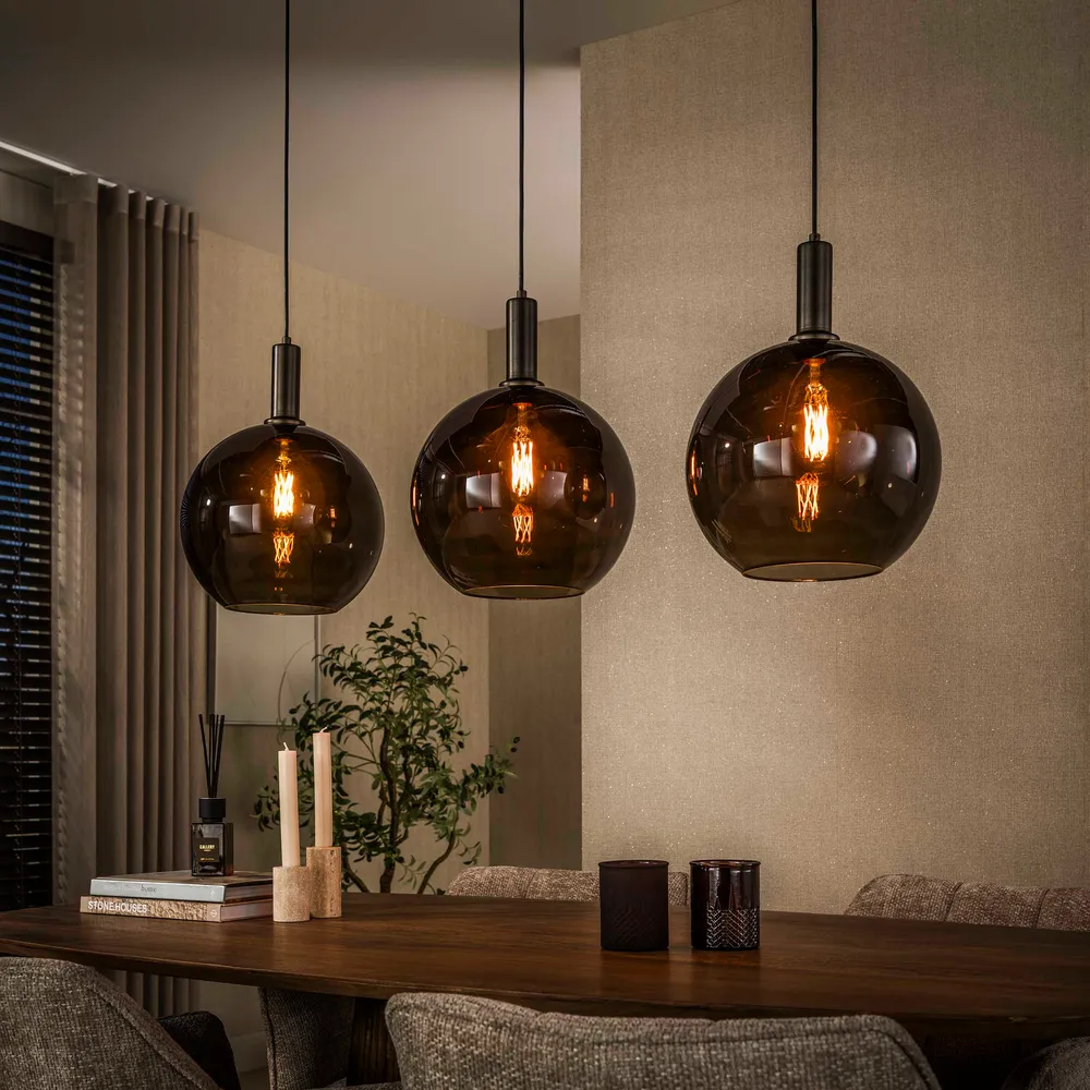 Hanglamp Sira - 3-lichts - Brons - Glazen Bollen Hanglampen
