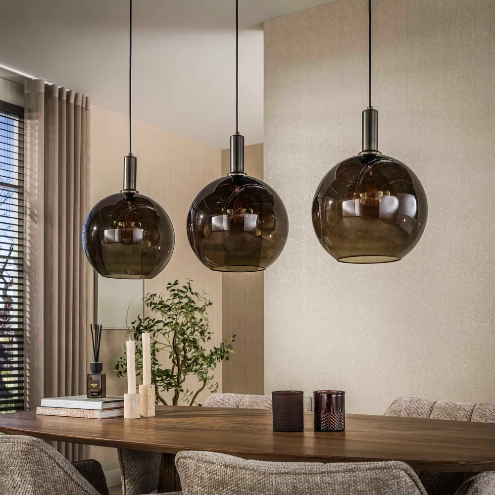 Hanglamp Sira - 3-lichts - Brons - Glazen Bollen Hanglampen