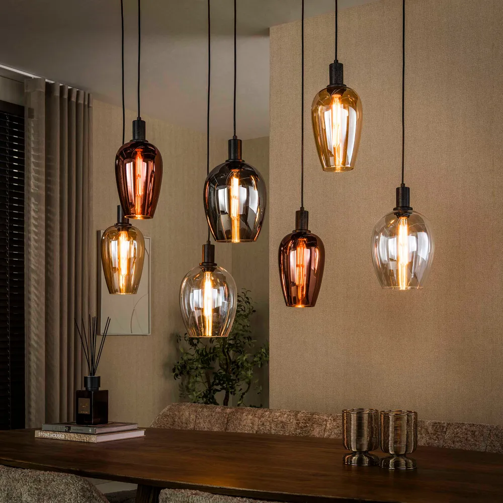 Hanglamp Virello - 7-lichts - Amber Mix - Glas Hanglampen