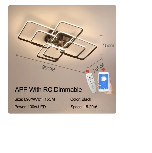 8 Head Plafondlamp - Met Afstandsbediening - LED Bluetooth - Smart Lamp - Zwart - Dimbaar Met App - Woonkamerlamp - Modern...