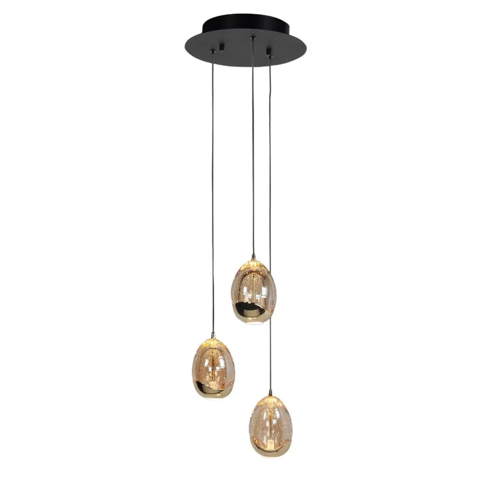 Highlight hanglamp Golden - 3 lichts - 25 x 135 cm - amber zwart