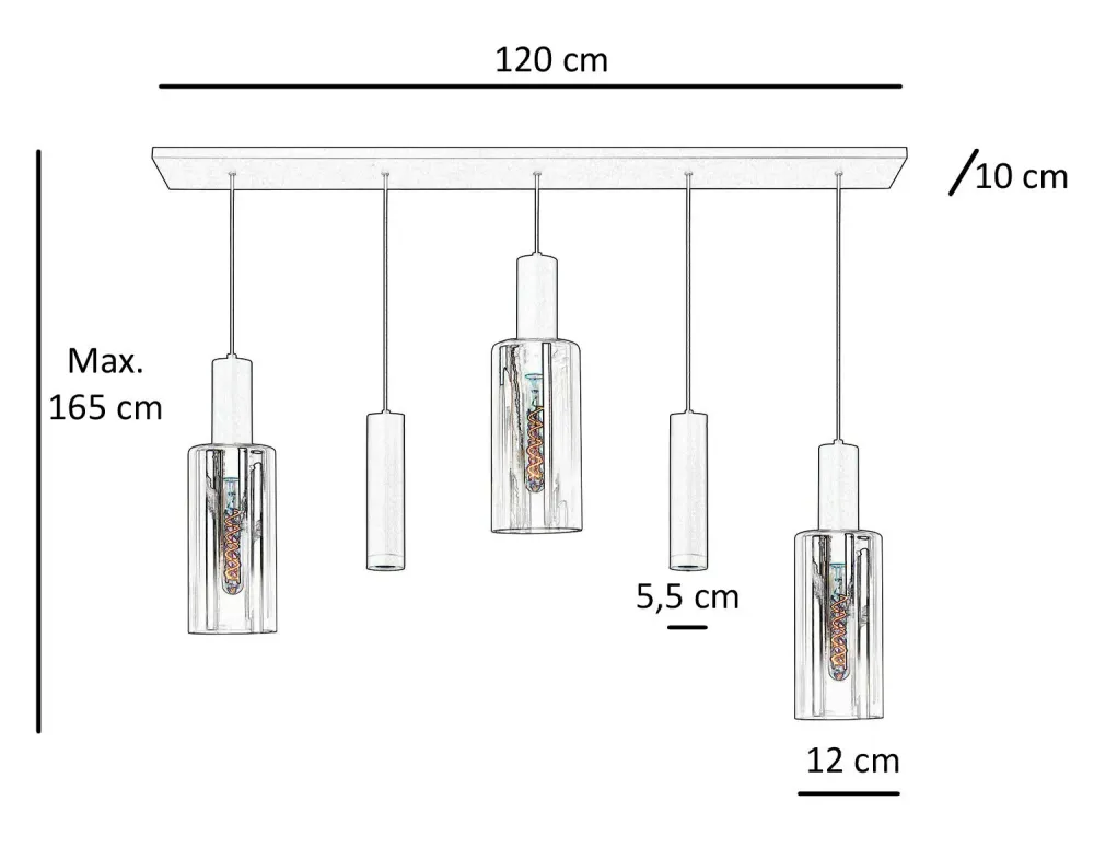 Highlight hanglamp Perugia - 5 lichts - 120 x 165 cm - zwart goud