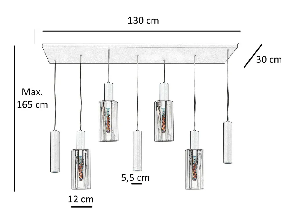Highlight hanglamp Perugia - 7 lichts - 130 x 165 cm - zwart goud