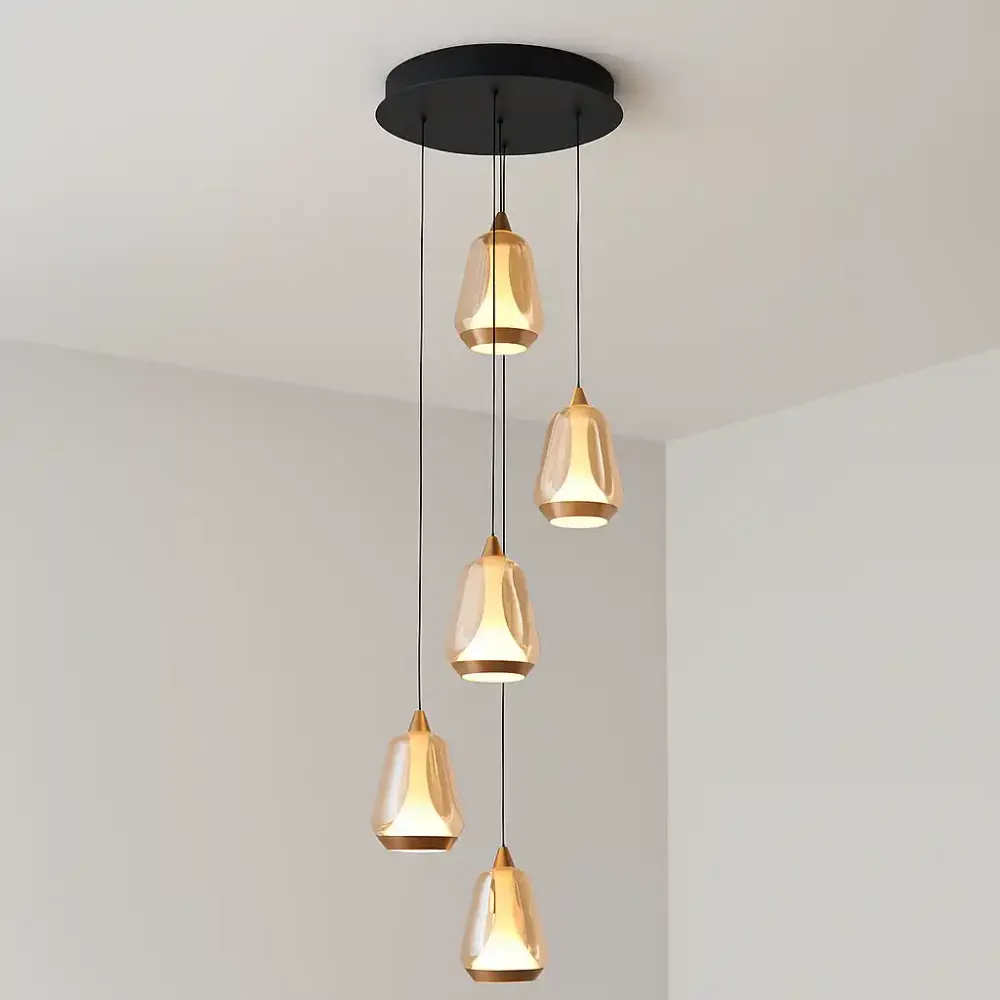 Highlight hanglamp Tromba - 5 lichts - 30 x 155 cm - amber zwart