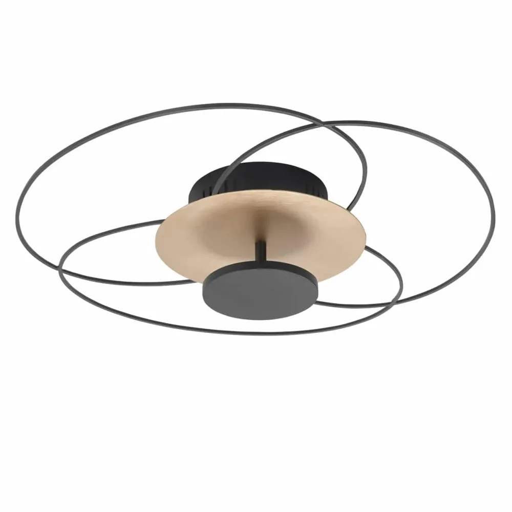 Highlight plafondlamp Fiore - 1 lichts - 52 x 12 cm - zwart - mat goud